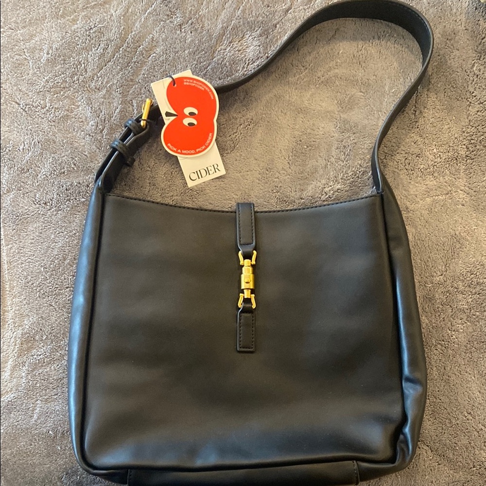Cider Black Messenger Bag with Gold Zipper